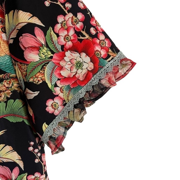 DALIA MACPHEE Short Sleeve Tie Neck Floral Mini Dress with Lace Trim - Picture 10 of 14